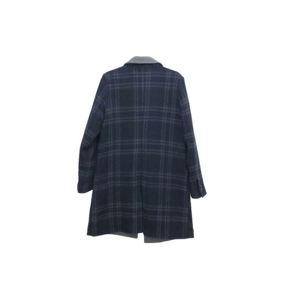 7 For All Mankind Wool Navy Longline Plaid Academia Peacoat - Picture 10 of 15